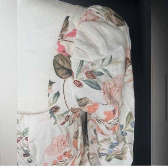 NWT Cara Cara Blue Hill Dress in Trellis Floral Ivory Tiered Linen Dress 4 Four - Picture 5 of 16